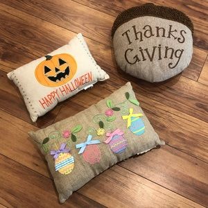 3x Holiday Accent Pillows: Thanksgiving, Halloween, and Easter